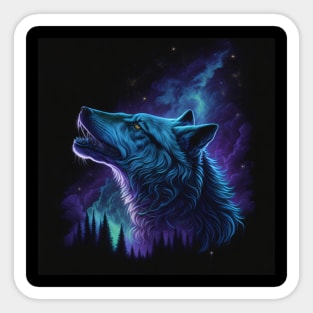 Galaxy Colourful Wolf Howling Art Sticker